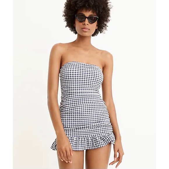 J. Crew Other - J. CREW Ruched Bandeau Swimsuit in Blue Gingham